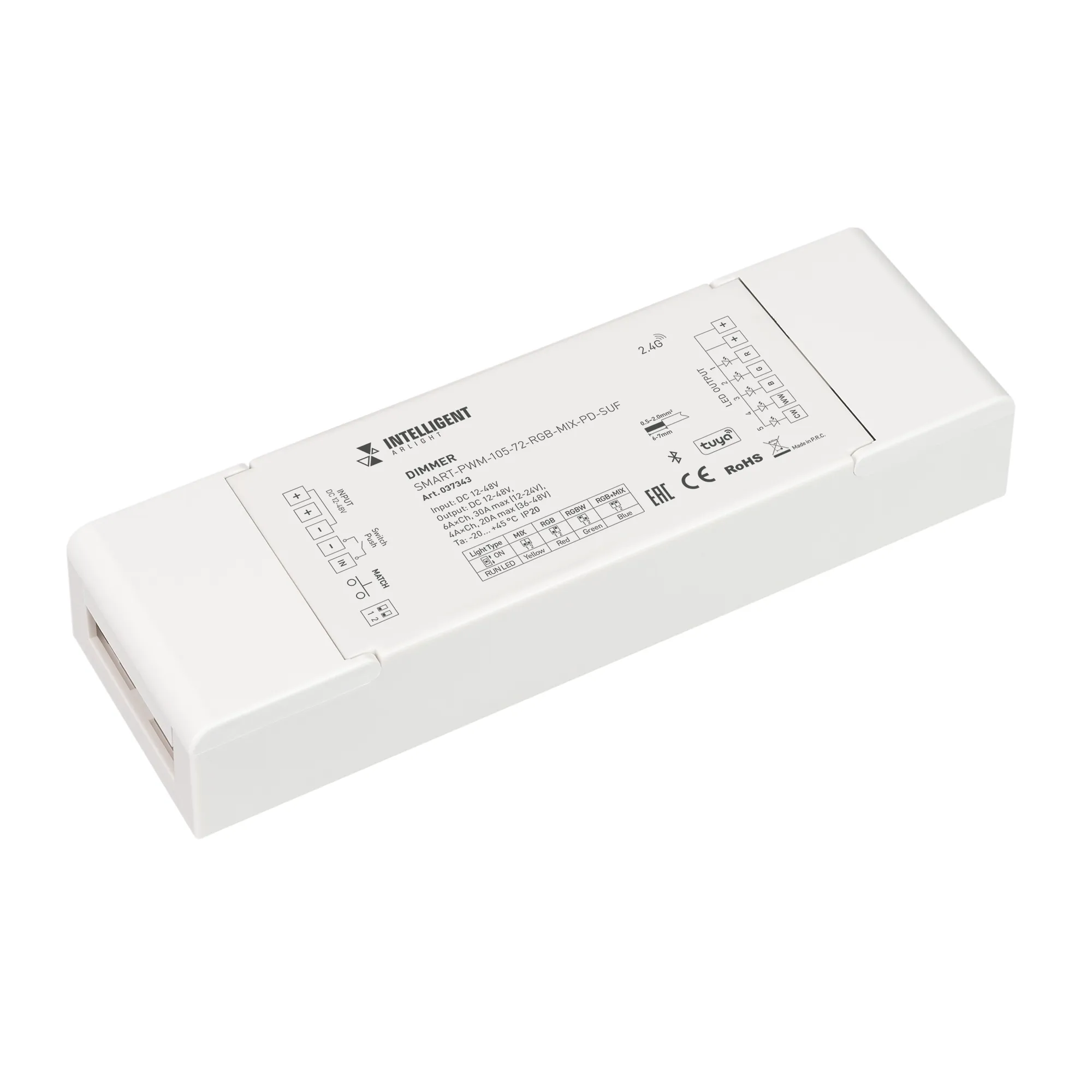 INTELLIGENT ARLIGHT Диммер SMART-PWM-105-72-RGB-MIX-PD-SUF (12-48V, 5x6A, TUYA BLE, 2.4G) (IARL, IP20 Пластик, 5 лет) - изображение товара