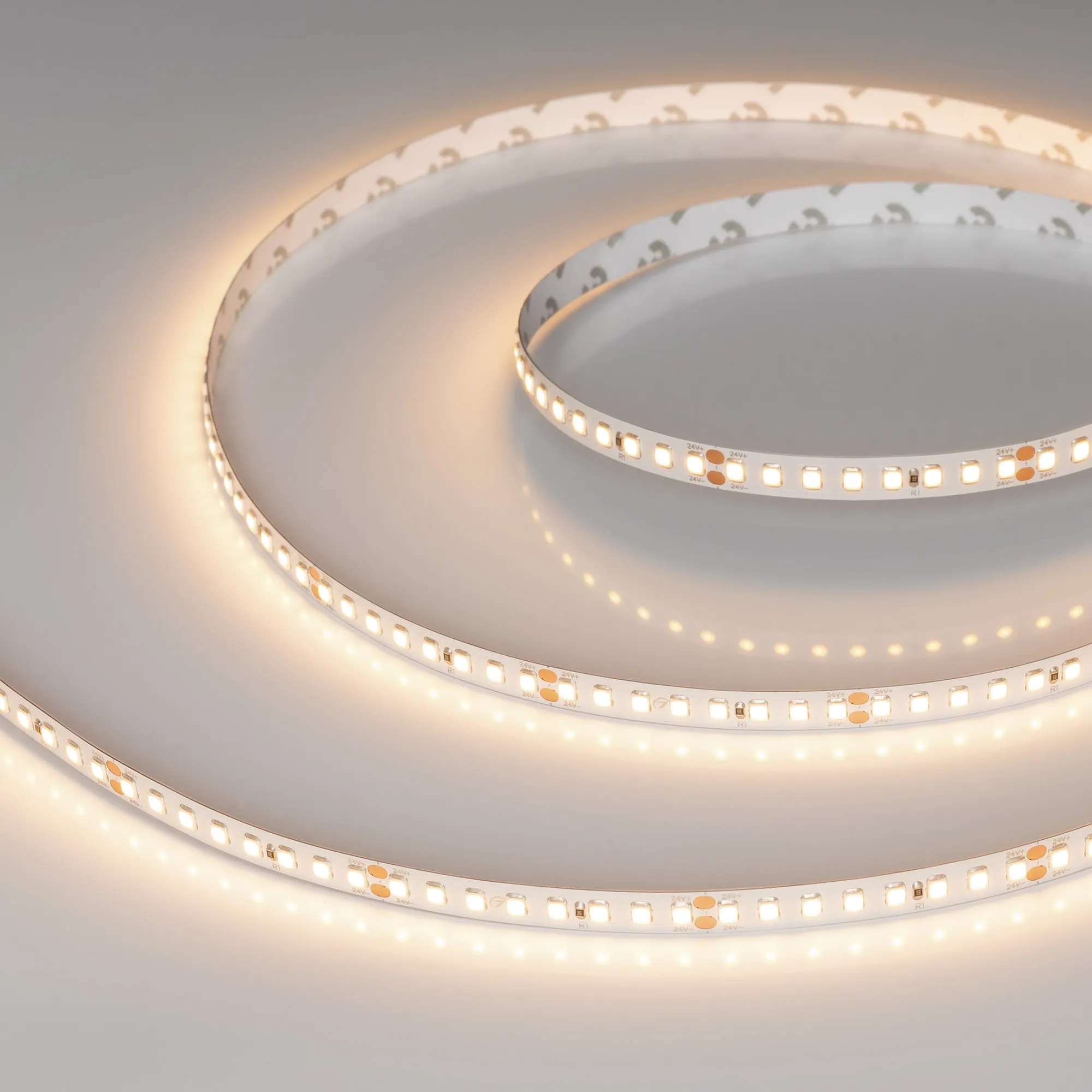 Лента светодиодная RT-A160-8mm 24V Warm3000 (12 W/m, IP20, 2835, 50m) (Arlight, высок.эфф.150 лм/Вт) - изображение товара