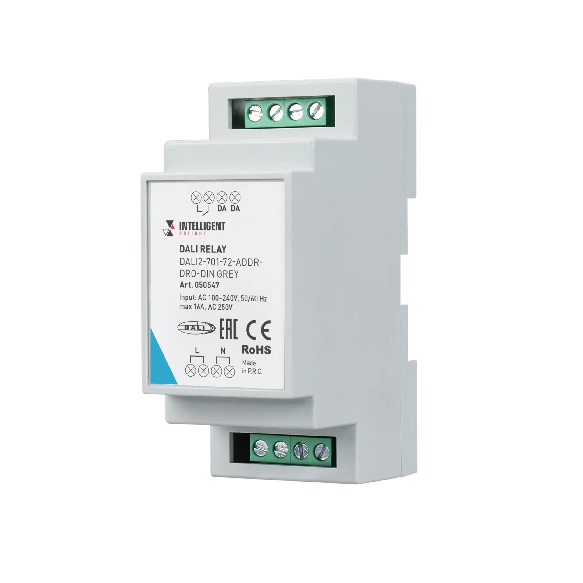 INTELLIGENT ARLIGHT Релейный модуль DALI2-701-72-ADDR-DRO-DIN Grey (230V, 1x16A) (IARL, DIN-рейка) - изображение товара