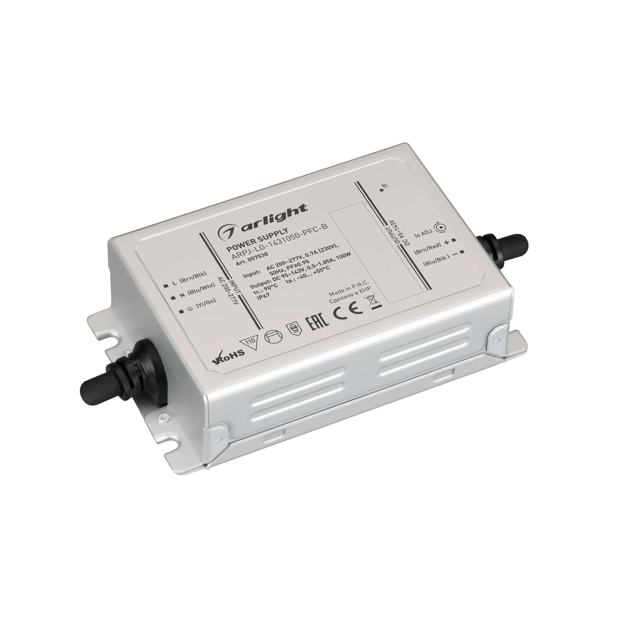 Блок питания ARPJ-LG-1431050-PFC-B (100W, 95-143V, 0.5-1.05A) (Arlight, IP67 Металл, 5 лет) - изображение товара