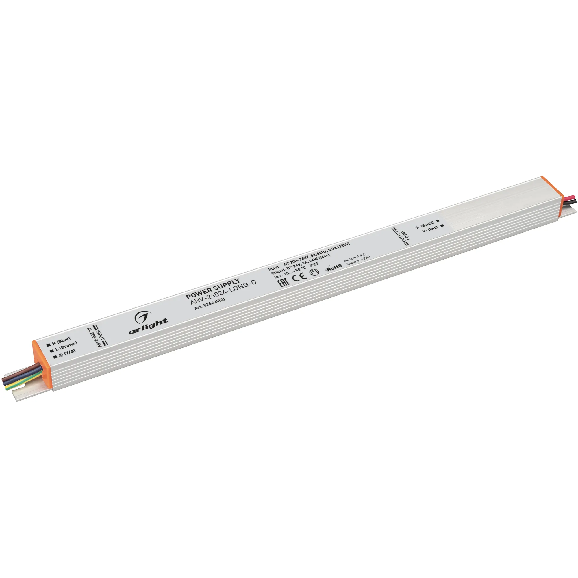 Блок питания ARV-24024-LONG-D (24V, 1A, 24W) (Arlight, IP20 Металл, 3 года) - изображение товара