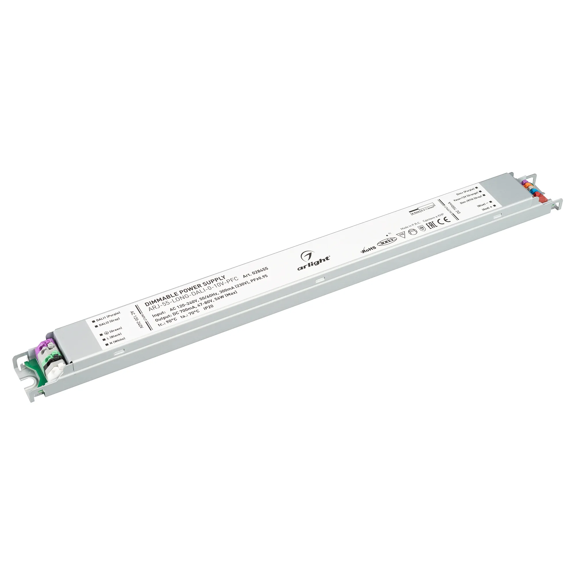 Блок питания ARJ-55-LONG-DALI-0-10V-PFC (56W, 700mA) (Arlight, IP20 Металл, 7 лет) - изображение товара