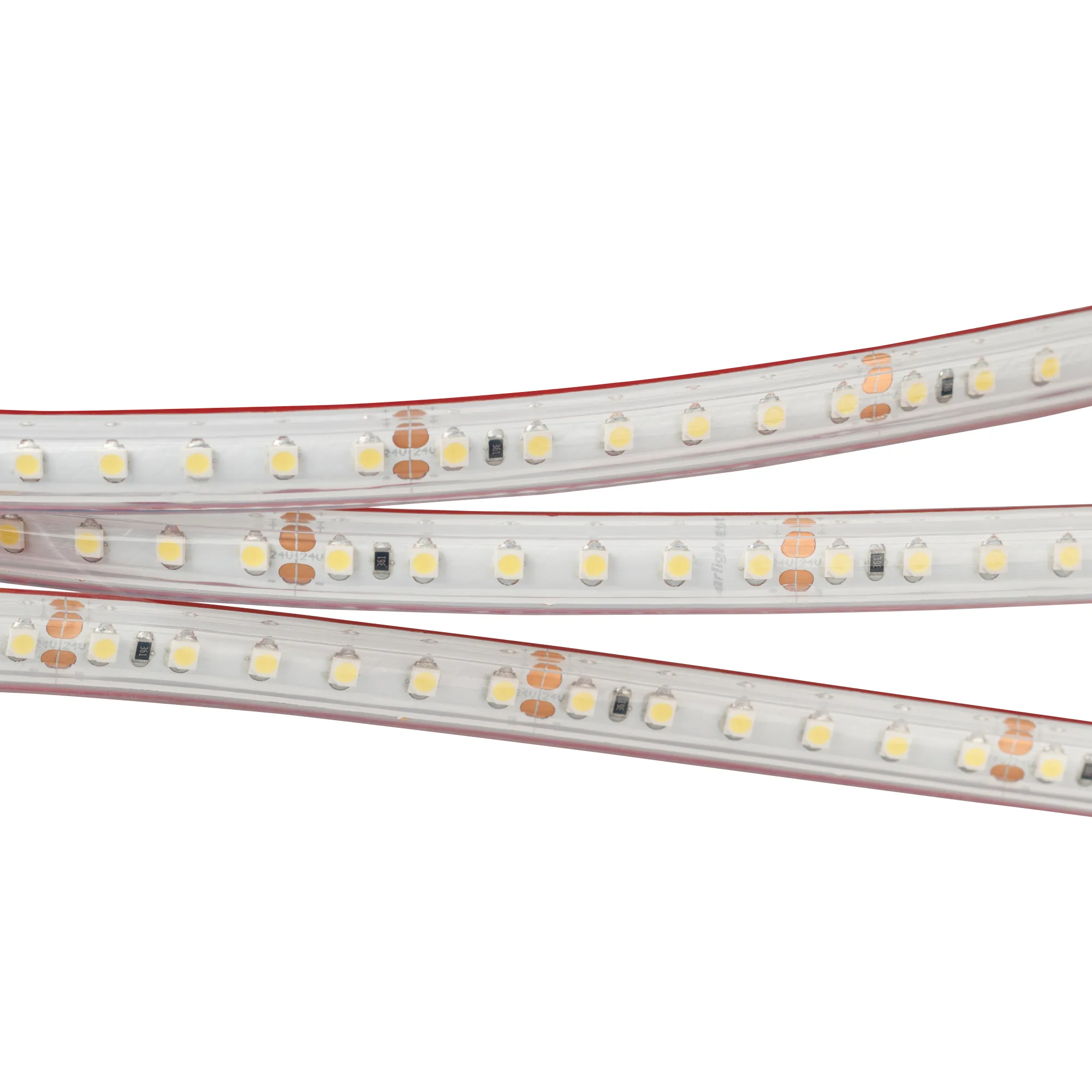 Лента светодиодная RTW 2-5000PS 24V Cool 8K 2x (3528, 600 LED, LUX) (Arlight, 9.6 Вт/м, IP67)