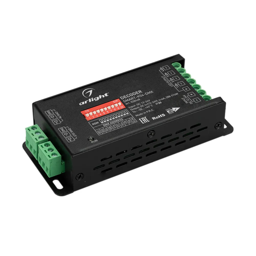 Декодер SMART-K54-DMX (12-24V, 4x6A) (Arlight, IP20 Металл, 5 лет) - изображение товара
